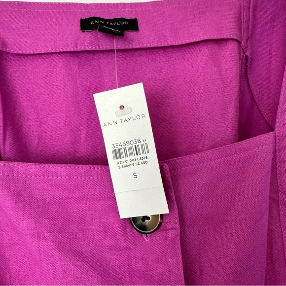 NWT Ann Taylor Linen Blend Belted Utility Top Sleeveless Tank Button Front Sz S - Picture 5 of 7